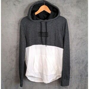 Hollister Thermal Hoodie Men's M Gray White Waffle Knit Spell Out Solid Pullover